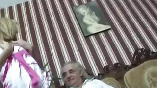 Slutty Blond Sucks Off and Fucks An Old Handicapped Man